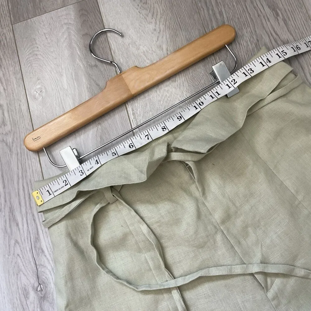 Reformation Linen Pants high rise straight leg womens Green (size 6) fisherman